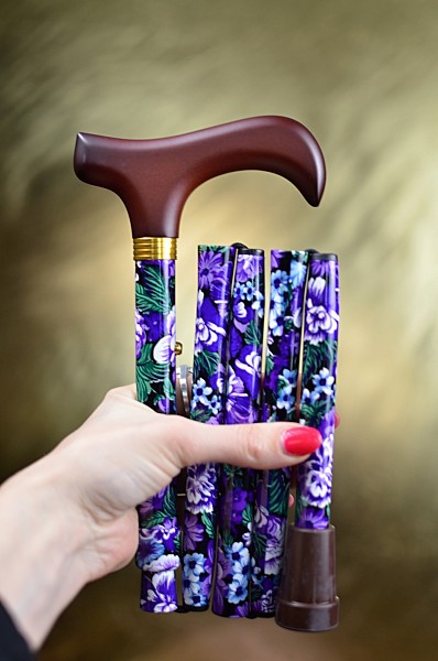 Vycházková hůl skládací Purpurová s květy (82-89 cm)