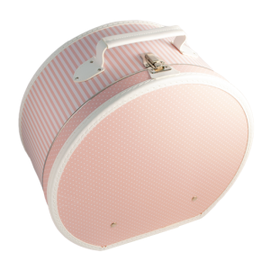 Hat box with pink-white stripes and dots 40 cm