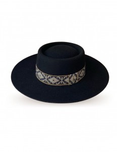 Phoenix Black Wool Felt Canotier Hat  by Raceu Hats