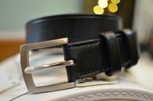 Raw leather hand-stitched belt