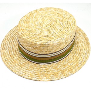 Straw hat Canotier with green ribbon