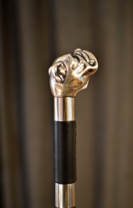 Walking cane with silver plated handle and a blade Bulldog