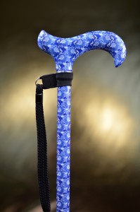 Walking cane with adjustable length Blue and flowers