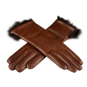 Women's winter gloves with rabbit fur trim