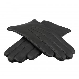 Man Gloves with embroidery and cashmere Black