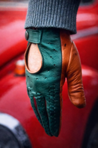 Men's driving leather gloves green/brown